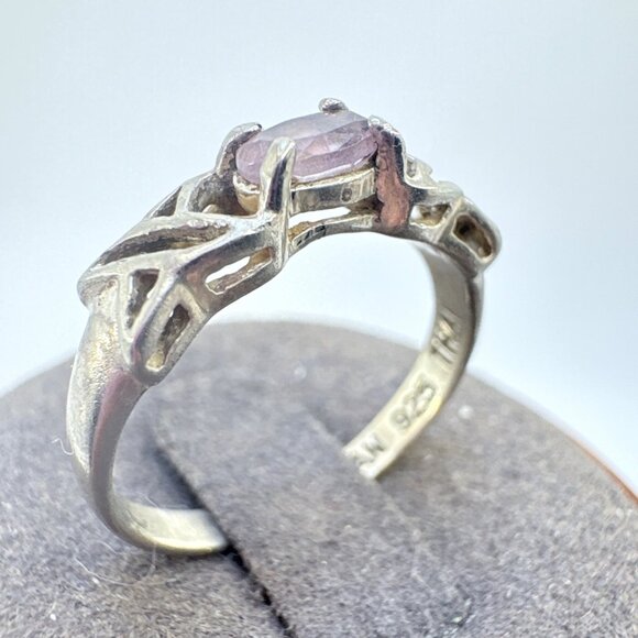 VTG Sterling Silver 925 Rose Quartz Tapered Band Statement Ring Size 6.25 - Picture 2 of 7